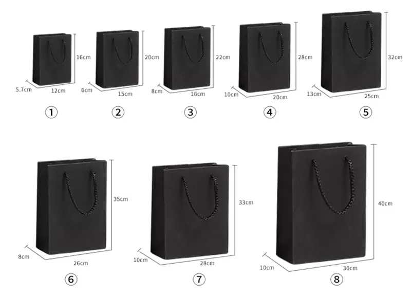 black handheld paper bag size