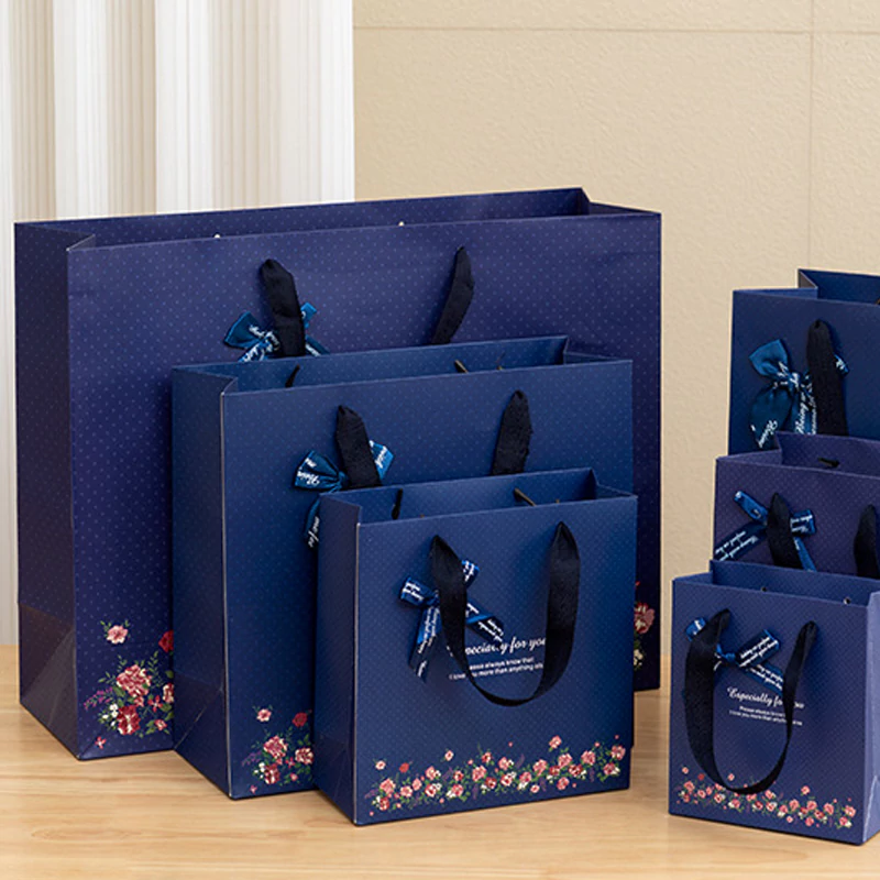 Blue purple bowknot bag, handheld paper bag, product bags, gift bags, clothing bags, jewelry bags