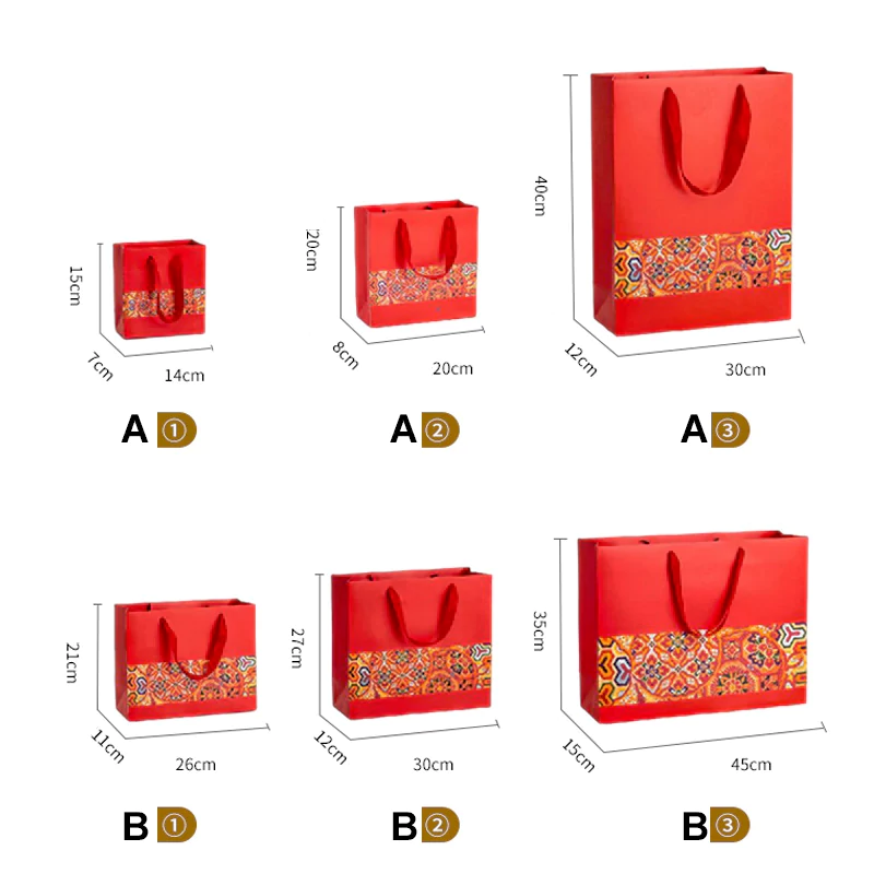 Red bag and blue pattern ethnic style handheld paper bag top and bottom