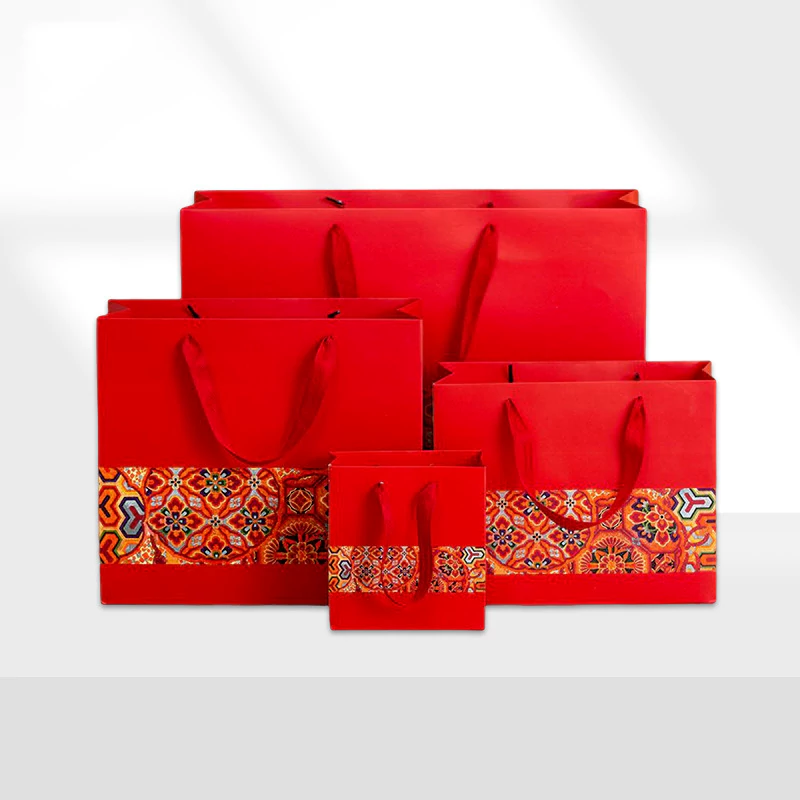 Red ethnic style handheld paper bag
