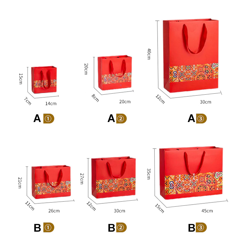 Red ethnic style handheld paper bag size