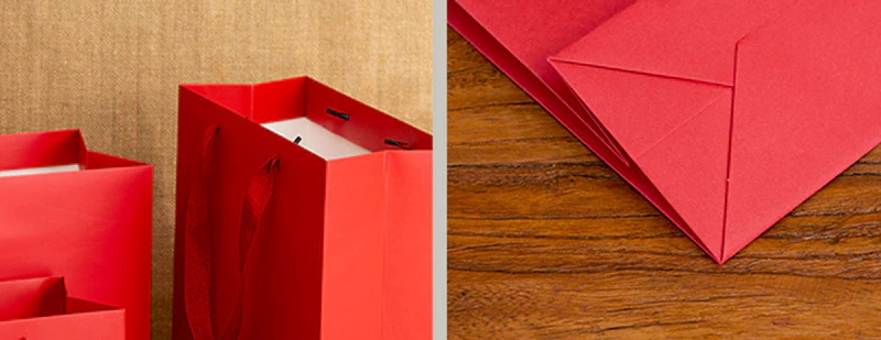 Red ethnic style handheld paper bag top and bottom