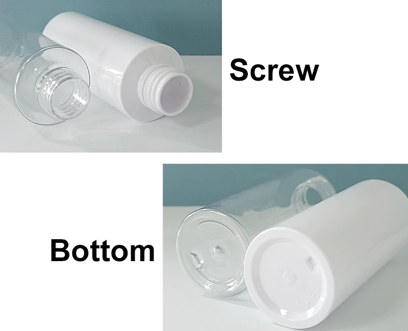 150ml transparent and white PET plastic bottle screw and bottom