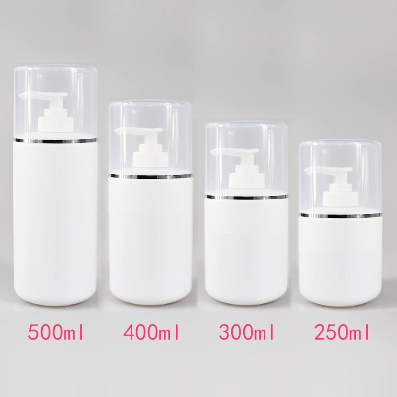 500ml round white plastic bottle with lotion pump and transparent cover